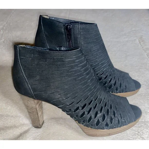 Paul Green Tracey Black Nubuck Caged Peep Toe Booties Size 7.5 With 3.75" Heel & - Picture 3 of 10